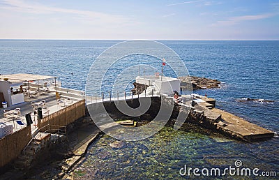 Genova-Nervi - small bathing resort on the coastline Editorial Stock Photo