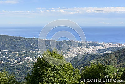 Genova and Polcevera vally from Madonna della Guardia, Italy Stock Photo
