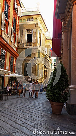 Genova's street view, famous place of historical building.. Editorial Stock Photo