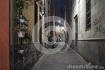 Genova street by night Editorial Stock Photo