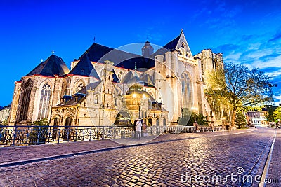 Gent, Belgium. Beautiful medieval night skyline Stock Photo