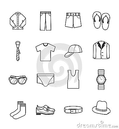 Gent clothes icons set Vector Illustration