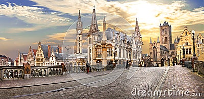 Gent over sunset. Belgium Stock Photo