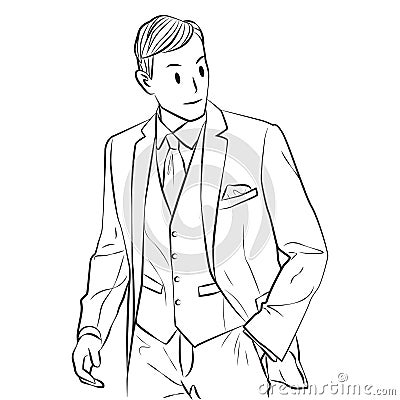 Gentelman pose line vector illustration Cartoon Illustration