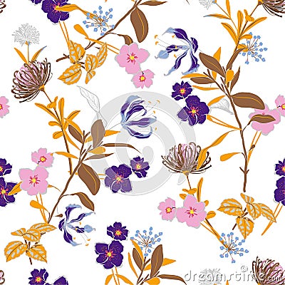 Gentle blooming garden Floral pattern in the many kind of flower Stock Photo