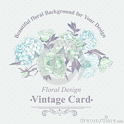 Gentle Blue Vintage Floral Greeting Card Vector Illustration