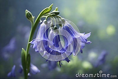 The gentle charm of a bluebell flower, focusing on its slender stem and delicate bell-shaped blooms Stock Photo