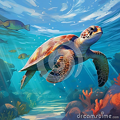 Gentle Guardians: Sea Turtles Protecting Their Ocean Home Stock Photo