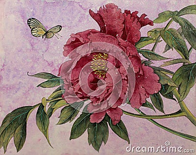 Gentle peony and butterfly Stock Photo
