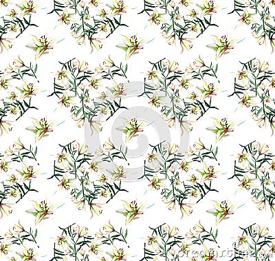 Gentle refined seamless pattern of white beige powdery hearts lilies Stock Photo