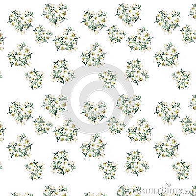 Gentle refined seamless pattern of white beige powdery hearts lilies watercolor hand sketch Stock Photo