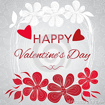 Gentle Valentine's card with decorative flowers Vector Illustration