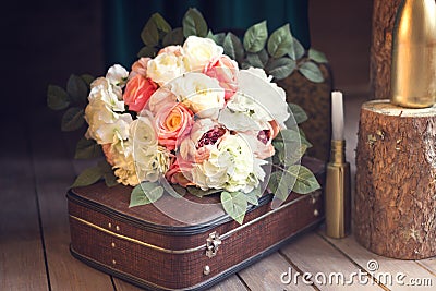 Gentle wedding bouquet on the bag Stock Photo