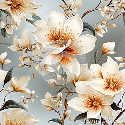 Gentle white flowers seamless pattern, created with generative AI Stock Photo