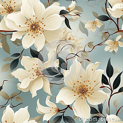 Gentle white flowers seamless pattern, created with generative AI Stock Photo