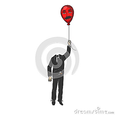 Gentleman with balloon head color sketch engraving Vector Illustration