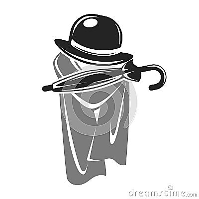 Gentleman black hat with umbrella and grey cape Vector Illustration