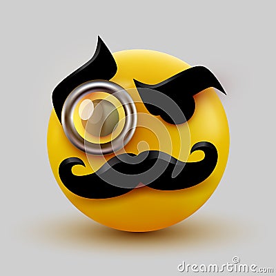 Gentleman emoticon. Sir icon with mustache and monocle. Vector Illustration