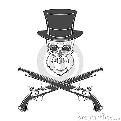 Gentleman of fortune skeleton with beard, glasses Vector Illustration