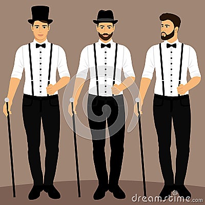 Gentleman. The groom. Clothing. Collection. Wedding men s suit, tuxedo. Vector Illustration