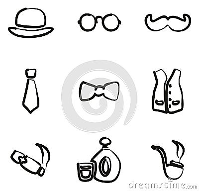 Gentleman Icons Freehand Vector Illustration