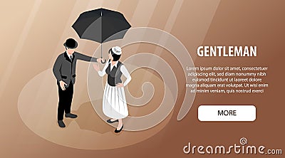 Gentleman Isometric Horizontal Banner Vector Illustration