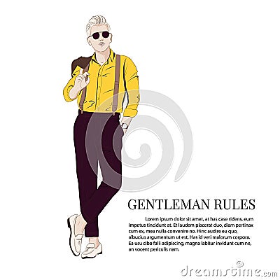 Gentleman look Vector illustration. Cool business elegant outfit Boss wearing smart street style clothes fashion sketch Vector Illustration