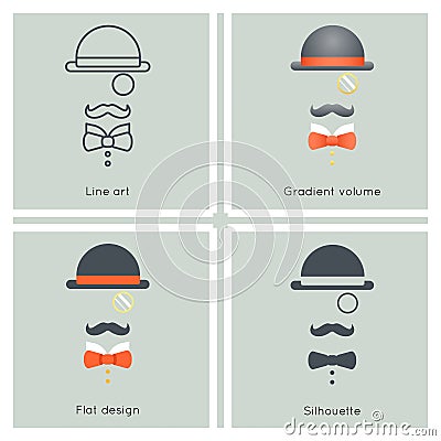 Gentleman Mask Disguise Victorian Hat Mustache Bow Monocle Businessman Retro Vintage Hipster Icon Great Britain Flat Vector Illustration