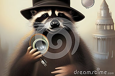 Gentleman raccoon wearing a hat. Amazing 3D Digital illustration. CG Artwork Background Cartoon Illustration