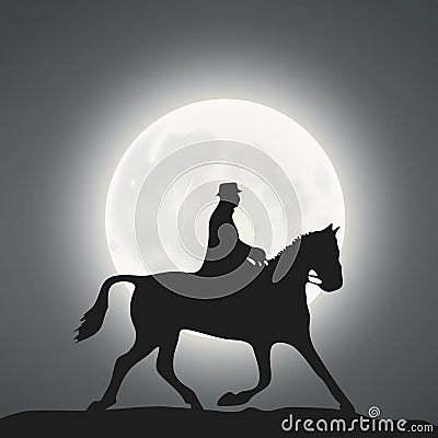A Gentleman Riding A Horse Under The Moonlight Stock Photo