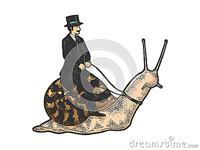 Gentleman riding snail sketch vector Vector Illustration
