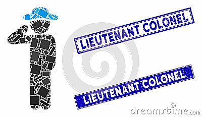 Gentleman Salute Mosaic and Distress Rectangle Lieutenant Colonel Stamps Vector Illustration