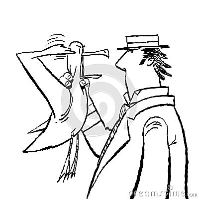 Gentleman and Seagull humor Vector Illustration