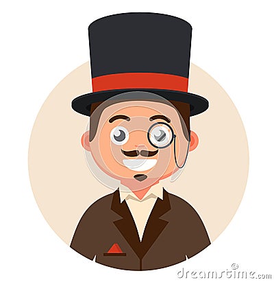 Gentleman in top hat and glasses in a bubble. Vector Illustration