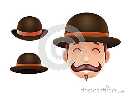 Gentleman Victorian Business Cartoon Bowler Hat Icon English 3d Isolated Background Retro Vintage Great Britain Design Vector Illustration