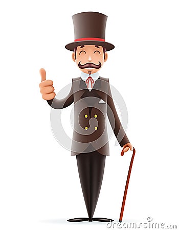 Gentleman Victorian Business Cartoon Character Icon English 3d Isolated Background Retro Vintage Great Britain Design Vector Illustration