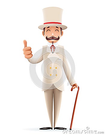 Gentleman Victorian Business Cartoon Character Icon English 3d Isolated Background Retro Vintage Great Britain Design Vector Illustration