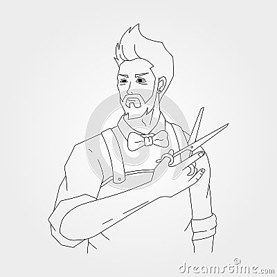 Gentleman work with scissor line art vector symbol illustration design Vector Illustration