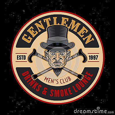 Gentlemen club vector round emblem, logo, badge or label in cartoon colored style on dark background Vector Illustration