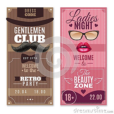 Gentlemen Ladies Special Events Banners Set Vector Illustration