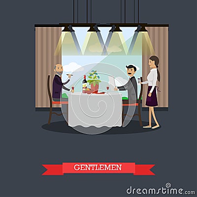 Gentlemen in restaurant concept vector illustration in flat style. Vector Illustration