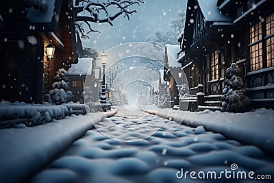 Gently falling snow transforms the quiet street into a haven Stock Photo