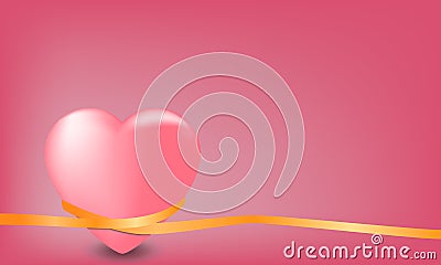 Gently pink heart entwined with gold ribbon on a pink background Vector Illustration