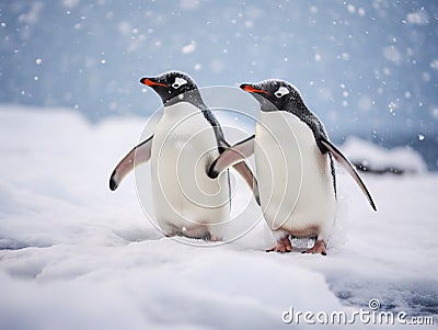 Gentoo Penguins Antarctica Cartoon Illustration