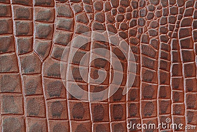 Genuine leather texture backgroundr close-up, embossed under the skin a reptile, brown color print. Natural backdrop Stock Photo