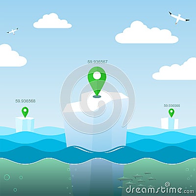 Geo coordinates at sea. Vector Illustration