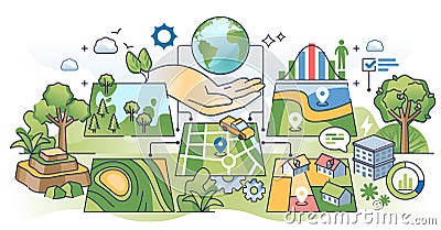 Geo data mapping for area navigation and location outline hands concept Vector Illustration