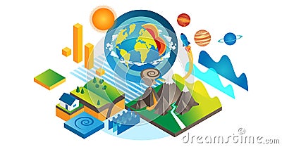 Geo isometric vector illustration. Geology and geography element collection Vector Illustration