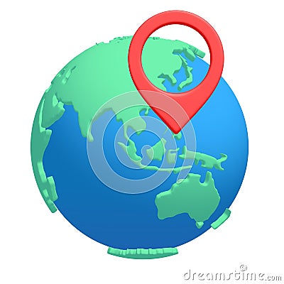Geo mark pointer on planet earth. Navigation concept Cartoon Illustration