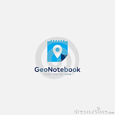 Geo notebook logo with blue calendar and pin Vector Illustration